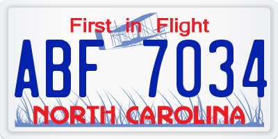 NC license plate ABF7034