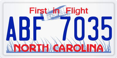 NC license plate ABF7035