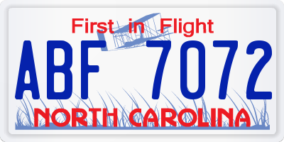NC license plate ABF7072