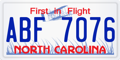 NC license plate ABF7076