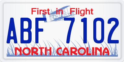 NC license plate ABF7102