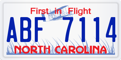 NC license plate ABF7114