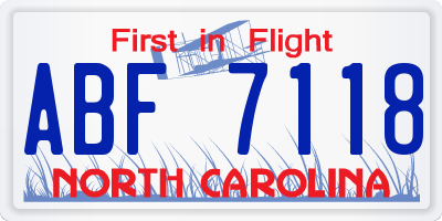 NC license plate ABF7118