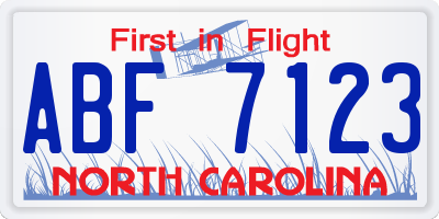 NC license plate ABF7123