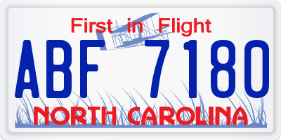 NC license plate ABF7180