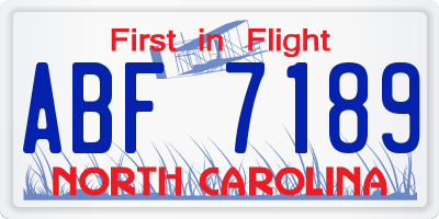 NC license plate ABF7189