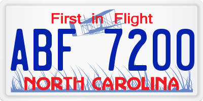NC license plate ABF7200