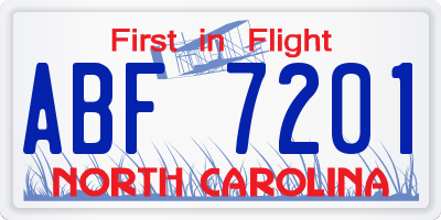 NC license plate ABF7201