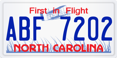 NC license plate ABF7202