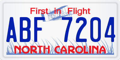 NC license plate ABF7204