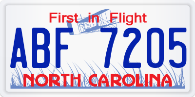 NC license plate ABF7205