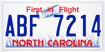 NC license plate ABF7214