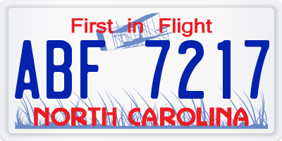 NC license plate ABF7217