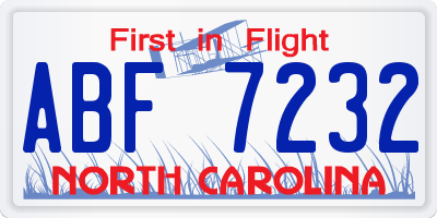 NC license plate ABF7232