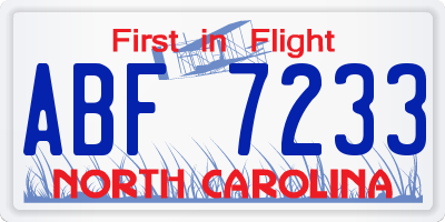 NC license plate ABF7233