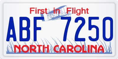 NC license plate ABF7250