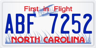NC license plate ABF7252