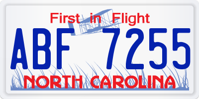 NC license plate ABF7255