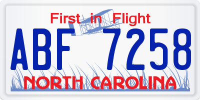 NC license plate ABF7258