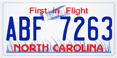 NC license plate ABF7263