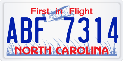 NC license plate ABF7314