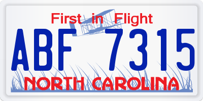 NC license plate ABF7315