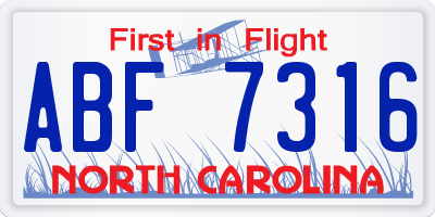 NC license plate ABF7316