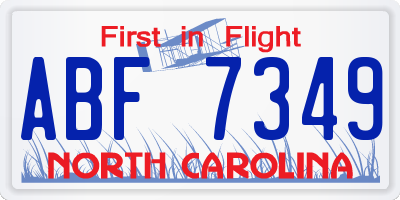 NC license plate ABF7349