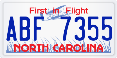 NC license plate ABF7355