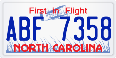 NC license plate ABF7358