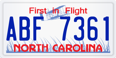 NC license plate ABF7361