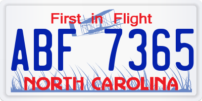 NC license plate ABF7365