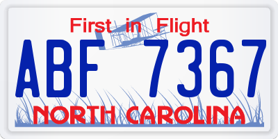 NC license plate ABF7367