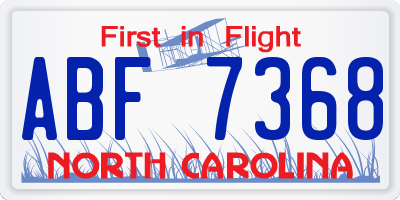 NC license plate ABF7368