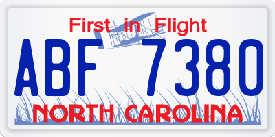 NC license plate ABF7380