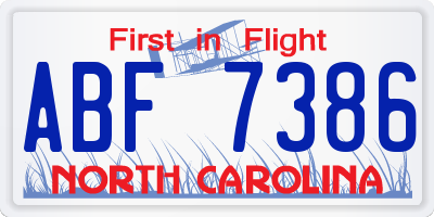 NC license plate ABF7386