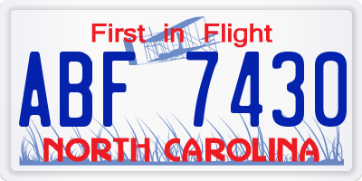 NC license plate ABF7430