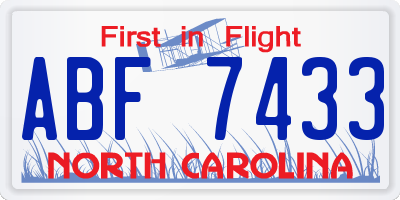 NC license plate ABF7433