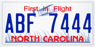 NC license plate ABF7444