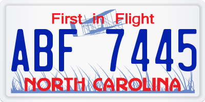 NC license plate ABF7445