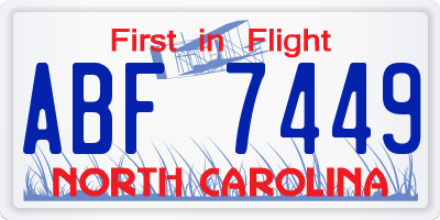 NC license plate ABF7449