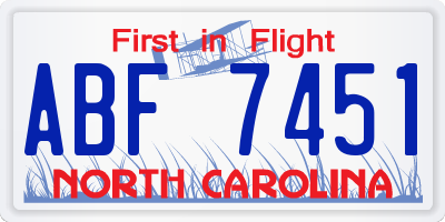 NC license plate ABF7451