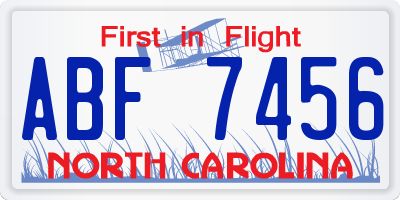 NC license plate ABF7456