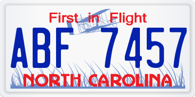 NC license plate ABF7457