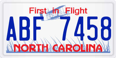 NC license plate ABF7458