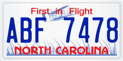 NC license plate ABF7478