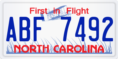 NC license plate ABF7492