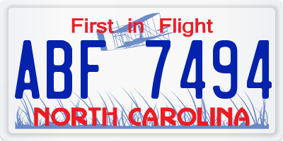 NC license plate ABF7494