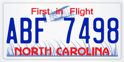 NC license plate ABF7498