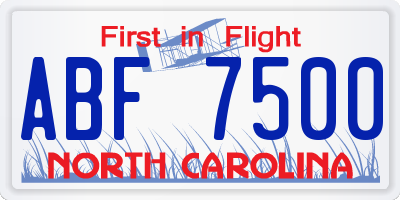 NC license plate ABF7500